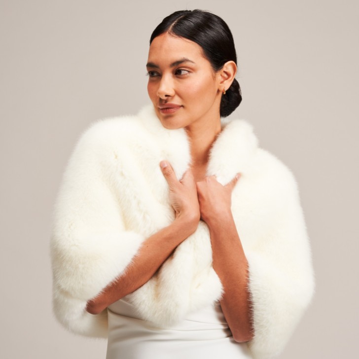 Helen Moore Ivory Faux Fur Short Bridal Cape