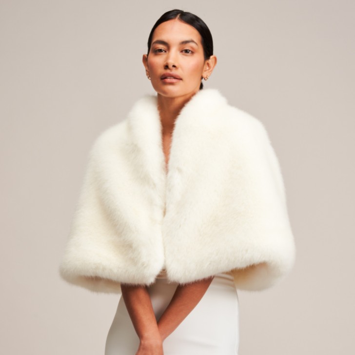 Helen Moore Ivory Faux Fur Short Bridal Cape