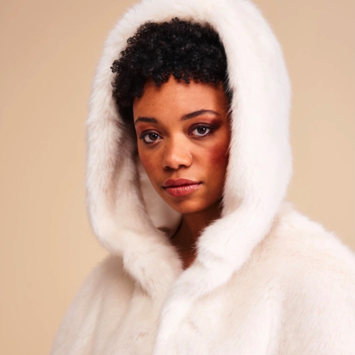 Helen Moore Ivory Faux Fur Short Hooded Bridal Cape