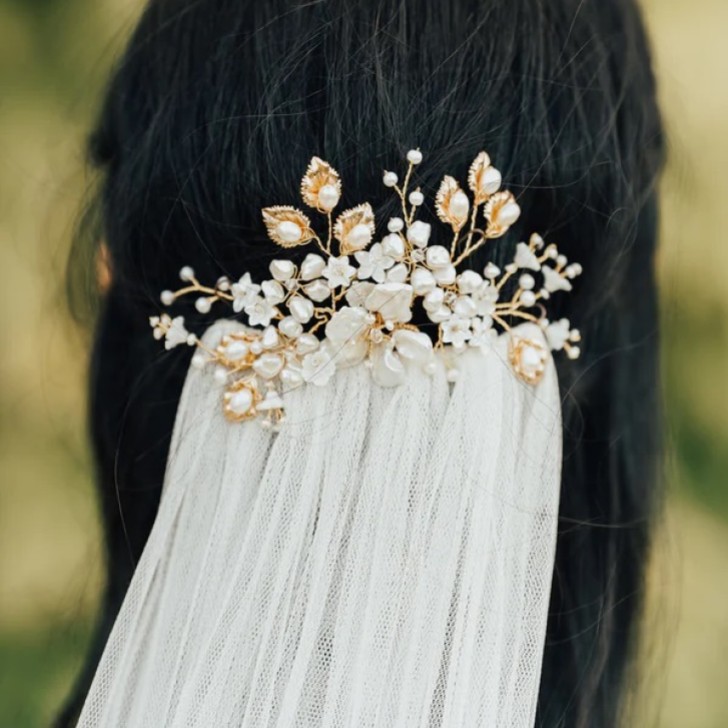 Hermione Harbutt Boheme Golden Leaves and Mother of Pearl Flowers Comb