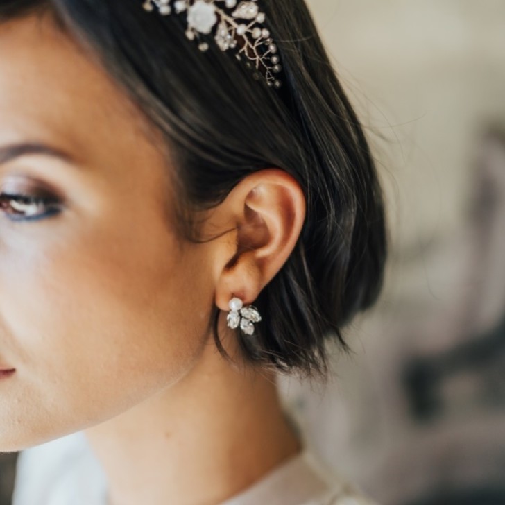 Hermione Harbutt Kensington Crystal Leaves and Pearl Earrings