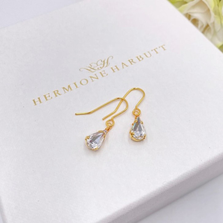 Hermione Harbutt Paris Gold Crystal Teardrop Earrings