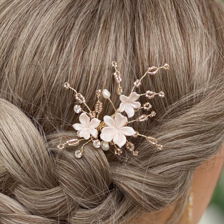 Hibiscus Pale Pink Porcelain Flowers Hair Pin