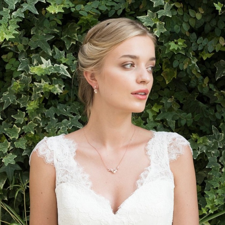 Ivory and Co Aphrodite Crystal Leaves and Pearl Wedding Earrings (Rose Gold)