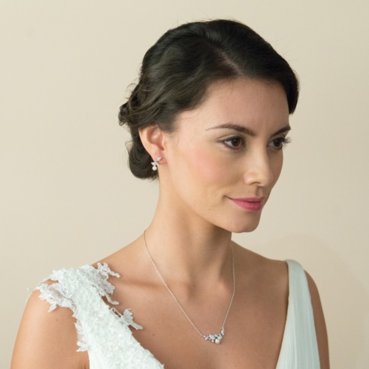 Ivory and Co Aphrodite Crystal Leaves and Pearl Wedding Earrings