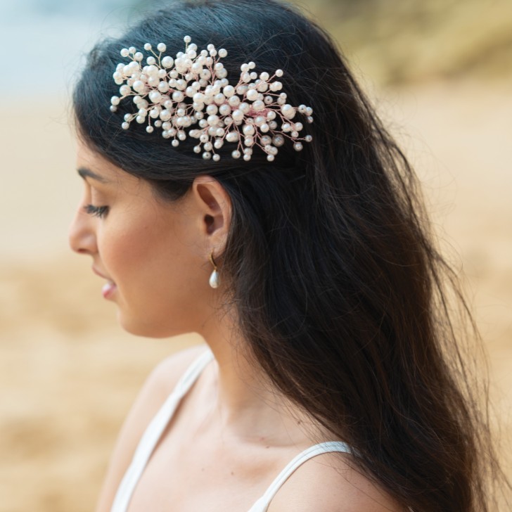 Ivory and Co Astrid Rose Gold Statement Pearl Spray Hair Clip