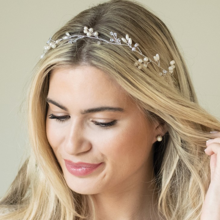 Ivory and Co Aurora Silver Dainty Pearl and Crystal Hair Vine