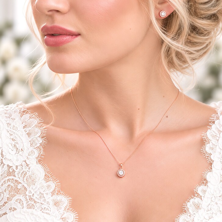 Ivory and Co Balmoral Rose Gold Crystal Pendant Necklace