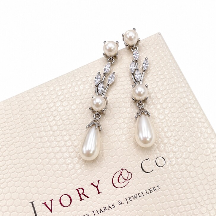 Ivory and Co Pendientes de boda Belgravia con perlas y cristales en forma de gota