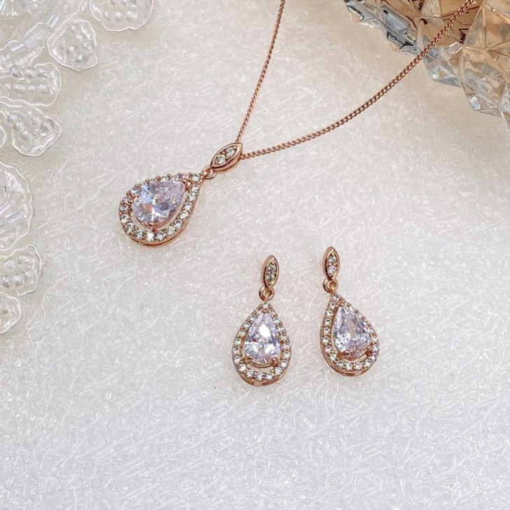 Ivory and Co Belmont Rose Gold Crystal Bridal Jewellery Set