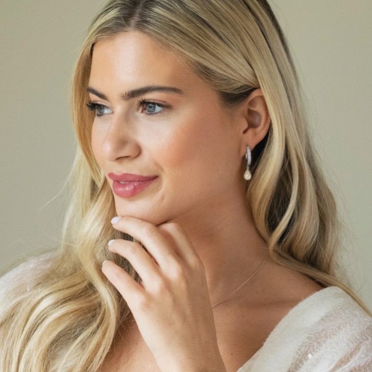 Ivory and Co Canterbury Silver Crystal Hoop Pearl Drop Earrings