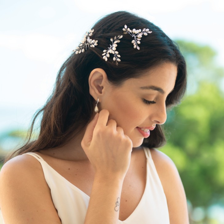 Ivory and Co Cosmos Silver Crystal and Pearl Hair Pin Set