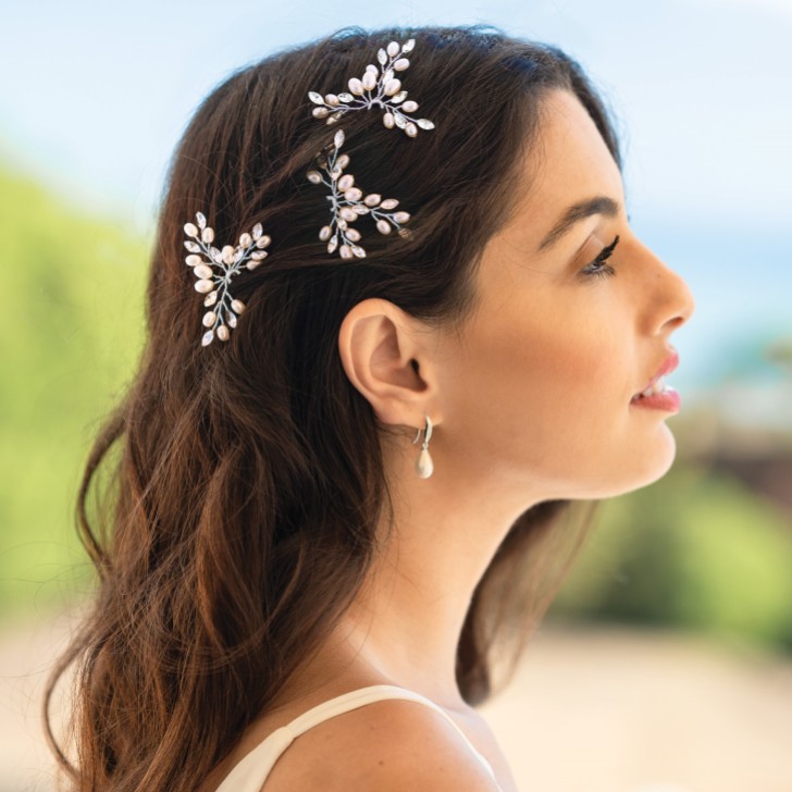 Ivory and Co Cosmos Silver Crystal and Pearl Hair Pin Set