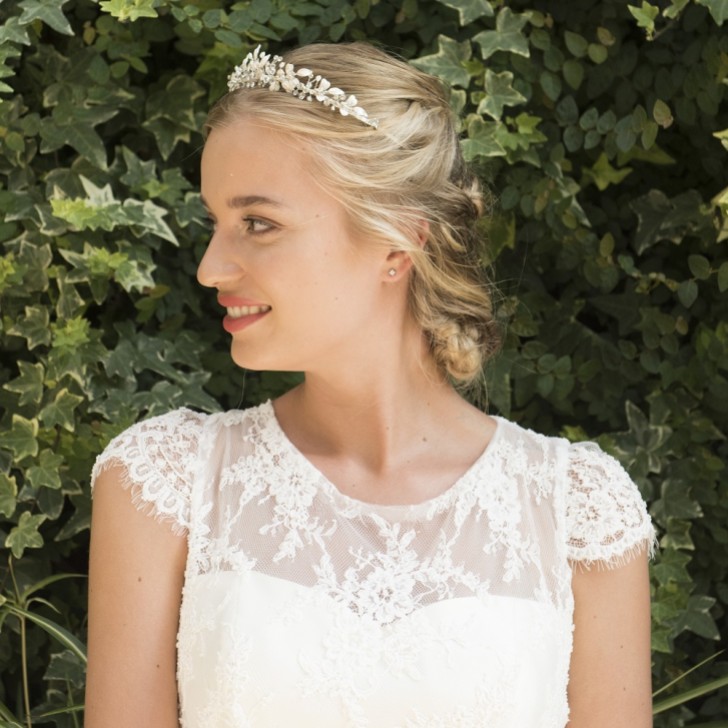 Ivory and Co Elva Silver Enamelled Leaves and Crystal Tiara