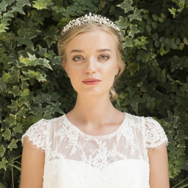 Ivory and Co Elva Silver Enamelled Leaves and Crystal Tiara