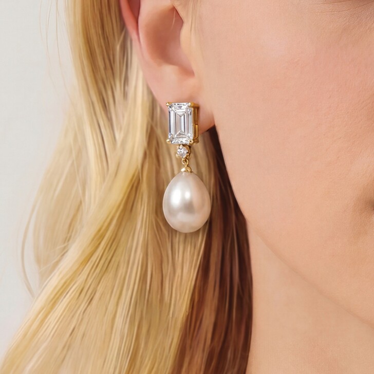 Ivory and Co Fairmont Gold Crystal Pearl Drop Earrings