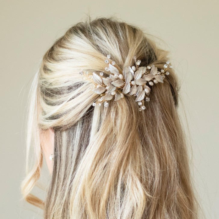Ivory and Co Fairydust Gold Enamelled Leaves Wedding Hair Clip
