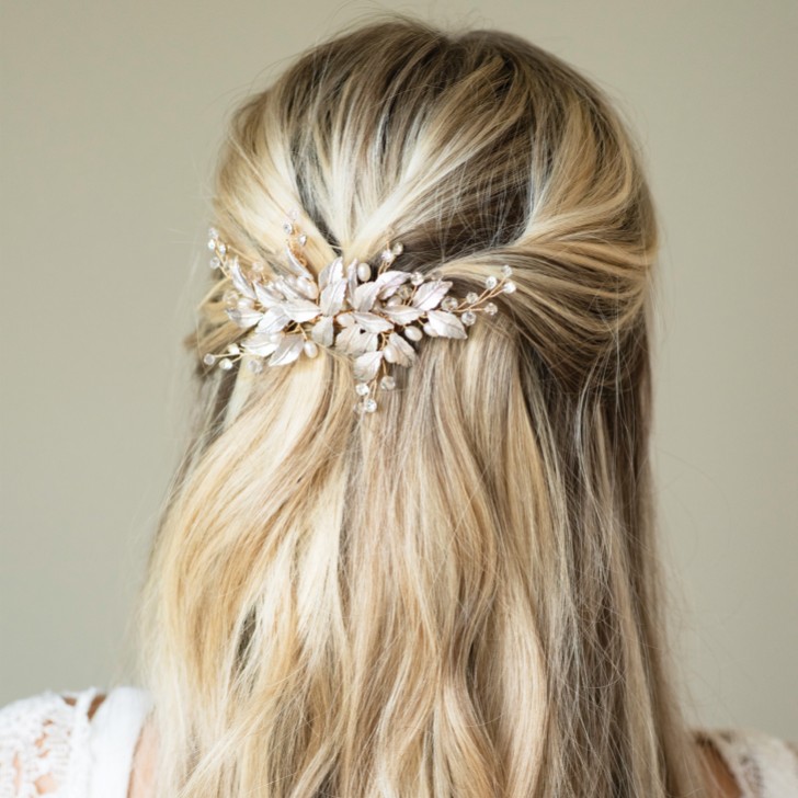 Ivory and Co Fairydust Gold Enamelled Leaves Wedding Hair Clip