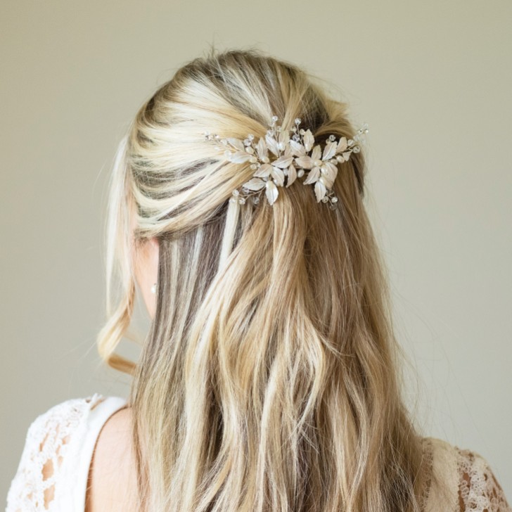 Ivory and Co Fairydust Silver Enamelled Leaves Wedding Hair Clip