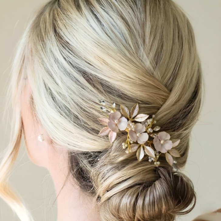 Ivory and Co Gardenia Gold Dainty Crystal and Pearl Floral Hair Clip
