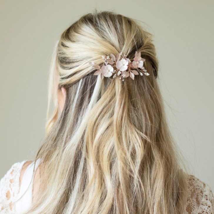 Ivory and Co Gardenia Rose Gold Dainty Crystal and Pearl Floral Hair Clip