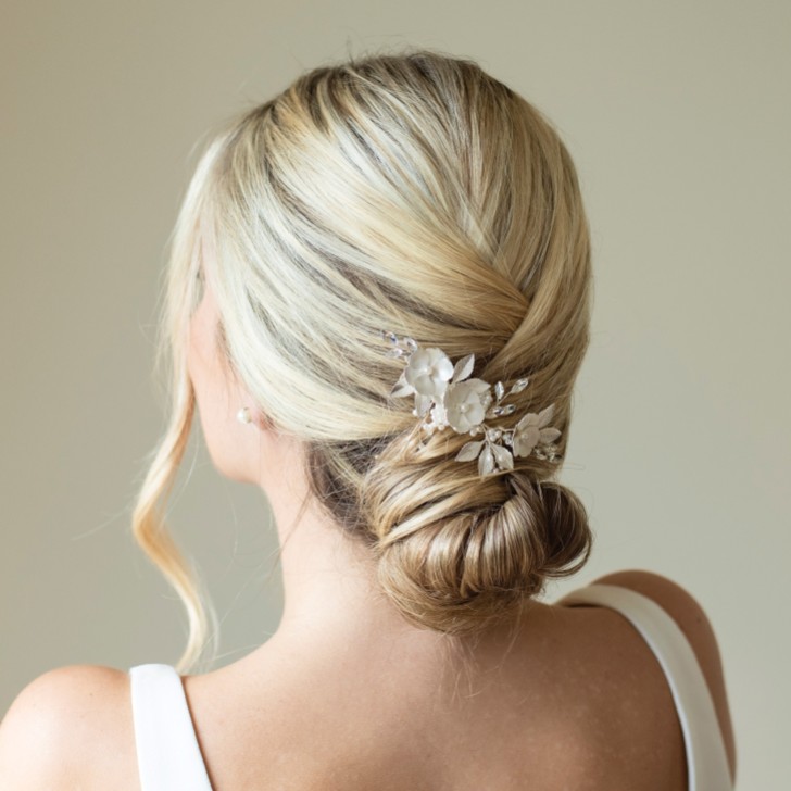 Ivory and Co Gardenia Silver Dainty Crystal and Pearl Floral Hair Clip