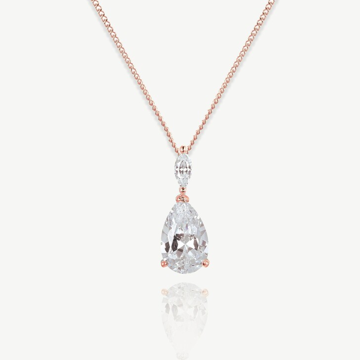 Ivory and Co Genova Rose Gold Crystal Emerald Cut Pendant Necklace