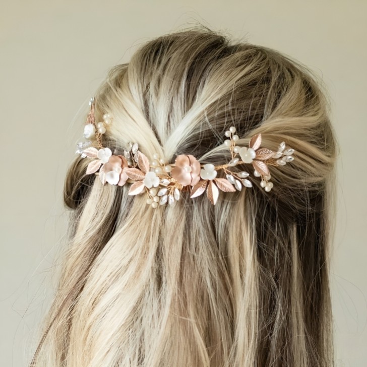 Ivory and Co Gold Bloom Crystal and Pearl Floral Crescent Hair Clip
