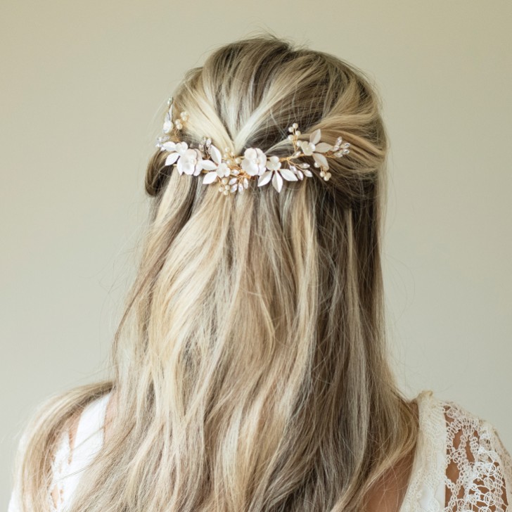 Ivory and Co Gold Bloom Crystal and Pearl Floral Crescent Hair Clip