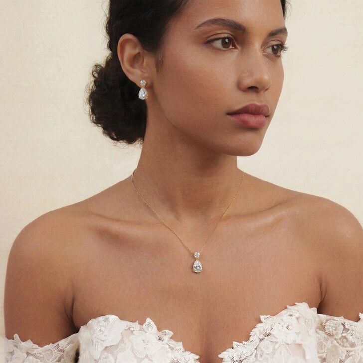 Ivory and Co Imperial Gold Crystal Teardrop Pendant Necklace