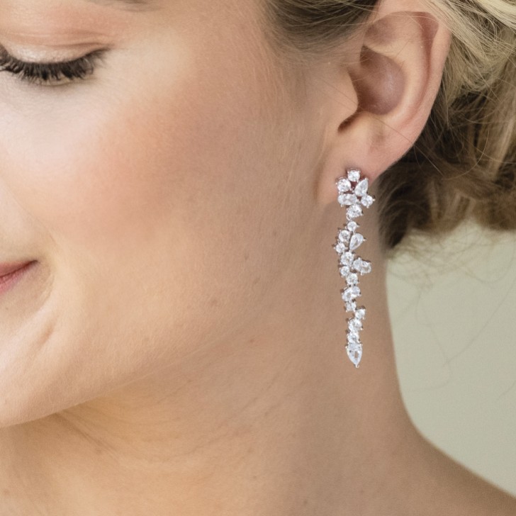 Ivory and Co Islington Silver Crystal Cluster Drop Earrings