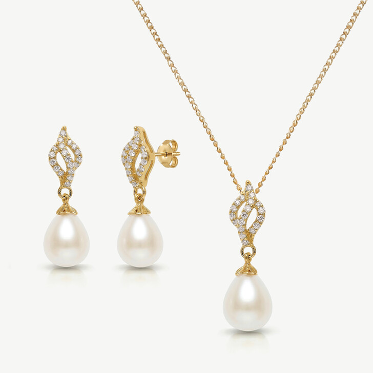 Ivory and Co Lisbon Gold Pearl Jewellery Set
