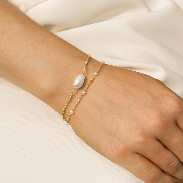 Ivory and Co Monaco 24ct Gold Freshwater Pearl Chain Bracelet