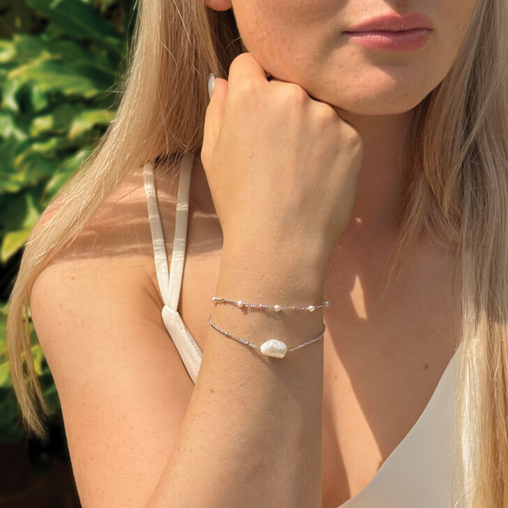 Ivory and Co Monaco Silver Freshwater Pearl Chain Bracelet