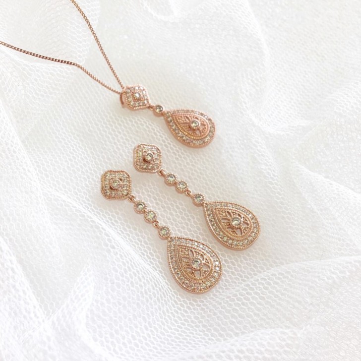 Ivory and Co Moonstruck Rose Gold Kristall Brautschmuck Set