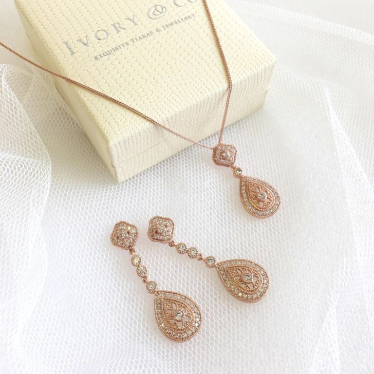 Ivory and Co Moonstruck Rose Gold Kristall Brautschmuck Set