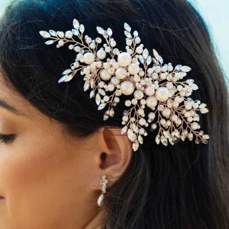 Ivory and Co Ocean Days Rose Gold Statement Pearl and Crystal Hair Comb