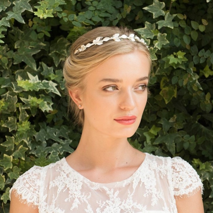 Ivory and Co Pearl Dream Silver Enamelled Leaves Wedding Headband