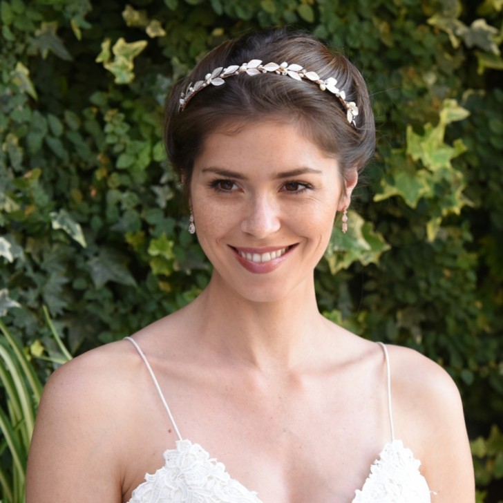 Ivory and Co Pearl Mist Rose Gold Enamelled Leaves Headband
