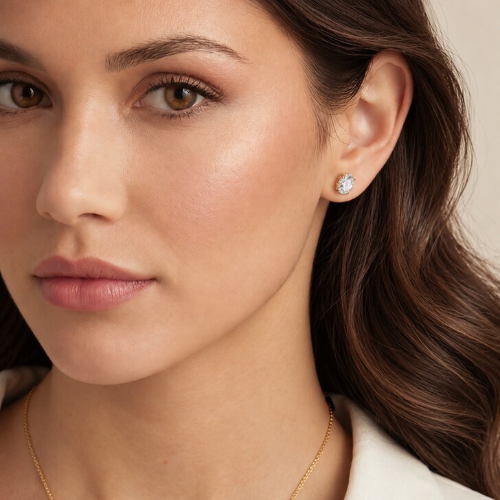 Ivory and Co Boucles d'oreilles clous ovales « Rapture Gold » en zircone cubique