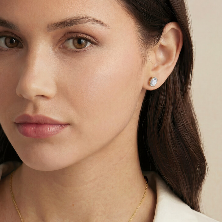 Ivory and Co Rapture Gold Cubic Zirconia Oval Stud Earrings