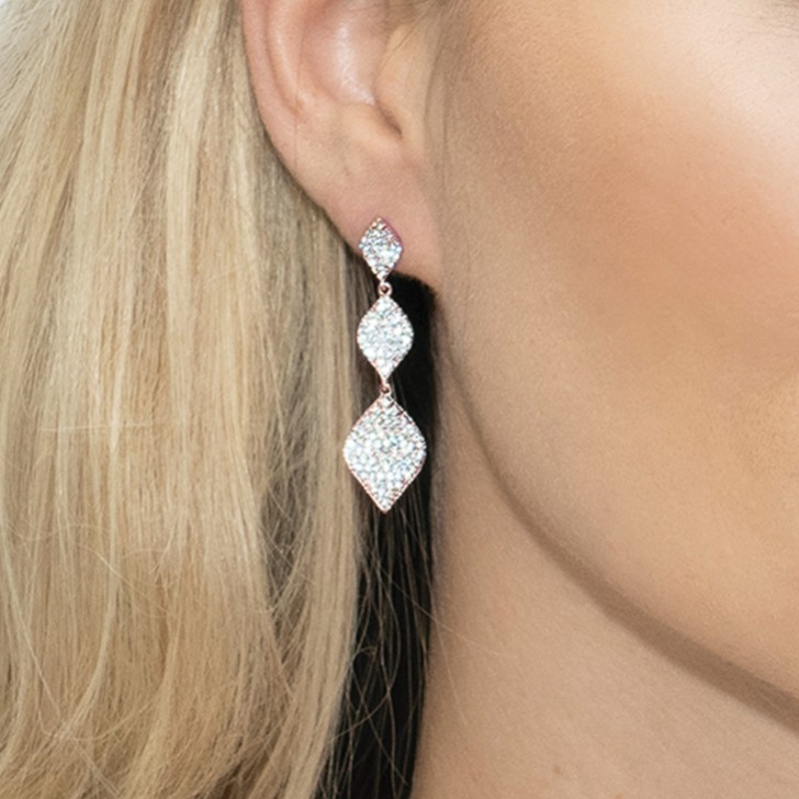 Ivory and Co Rochelle Rose Gold Crystal Pave Triple Drop Earrings