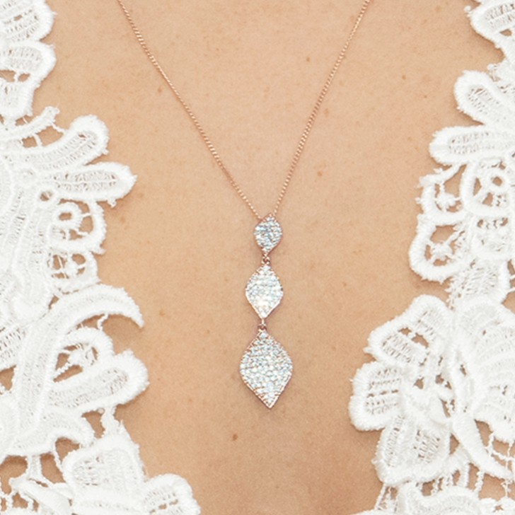 Ivory and Co Rochelle Rose Gold Crystal Pave Triple Drop Pendant