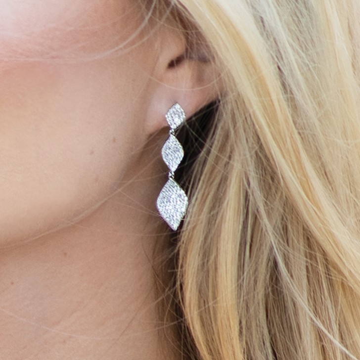 Ivory and Co Rochelle Silver Crystal Pave Triple Drop Earrings