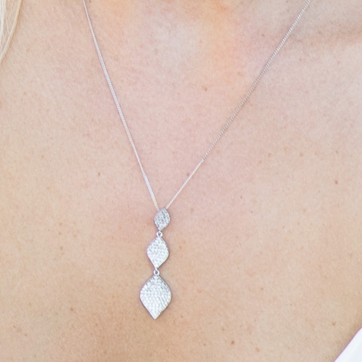 Ivory and Co Rochelle Silver Crystal Pave Triple Drop Pendant