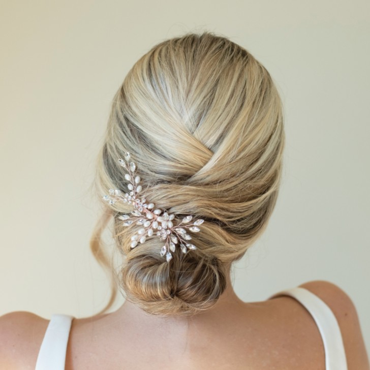 Ivory and Co Rose Gold Shimmer Dainty Crystal and Pearl Hair Comb