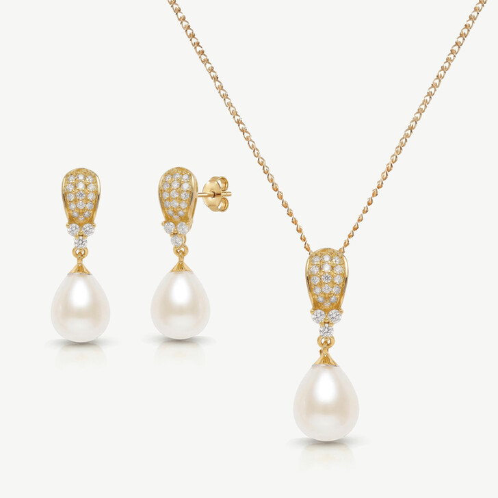 Ivory and Co Serrano Gold Pearl Bridal Jewellery Set