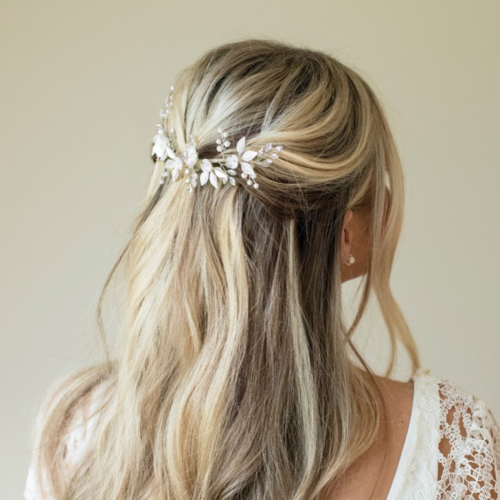 Ivory and Co Silver Bloom Crystal and Pearl Floral Crescent Hair Clip