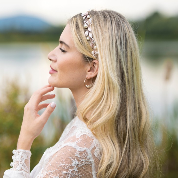 Ivory and Co Skylark Rose Gold Leaves and Pearl Hair Vine