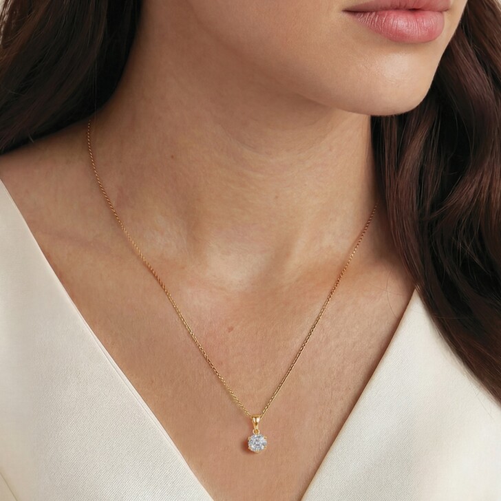 Ivory and Co Solitaire Gold Crystal Brilliant Cut Pendant Necklace
